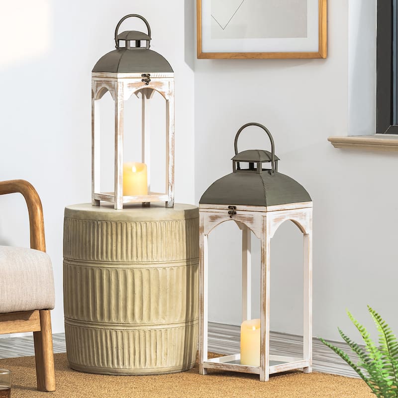 Glitzhome Set of 2 Farmhouse Church Style Hanging Candle Holders Wooden Lanterns Fall Wedding Decor