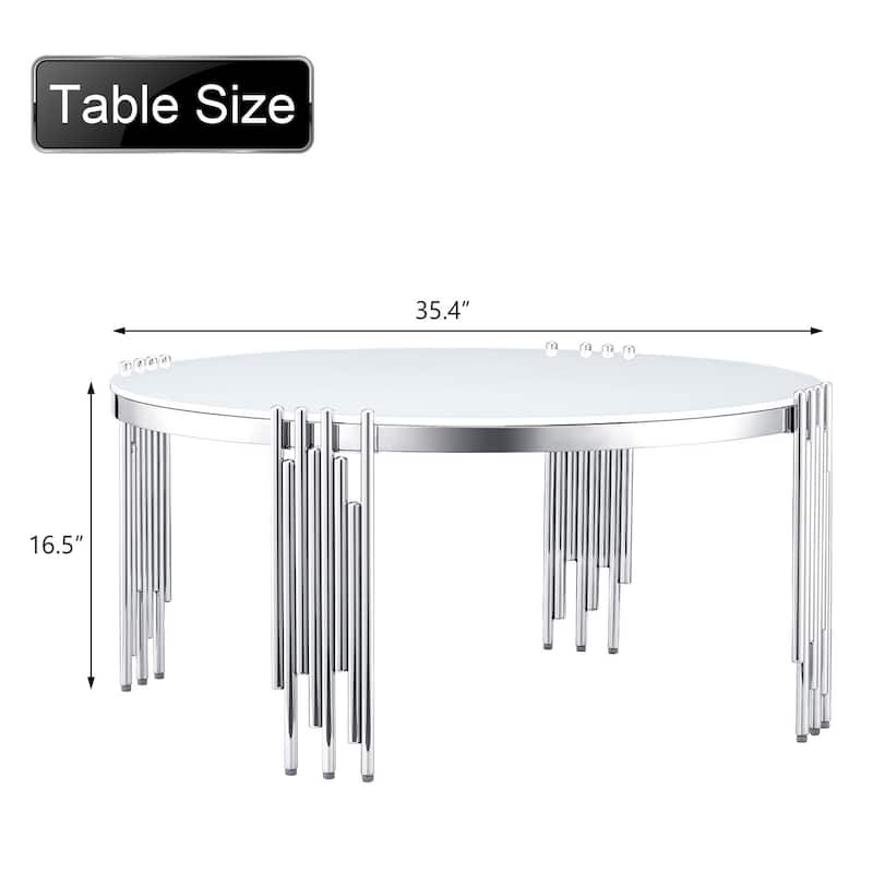 Round Tempered Glass Coffee Table with 3 Tiers 360 Degrees Rotating Top