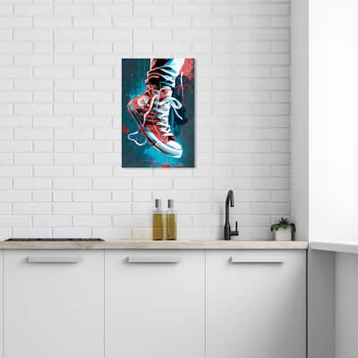 Wynwood Studio Fashion and Glam Blue and Red Street Sneakers Blue and Teal Modern & Contemporary Wall Art Canvas Print