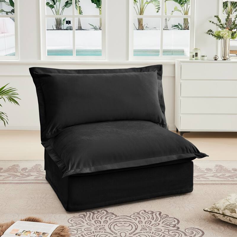 Armless Sofa - Black, Chenille Material