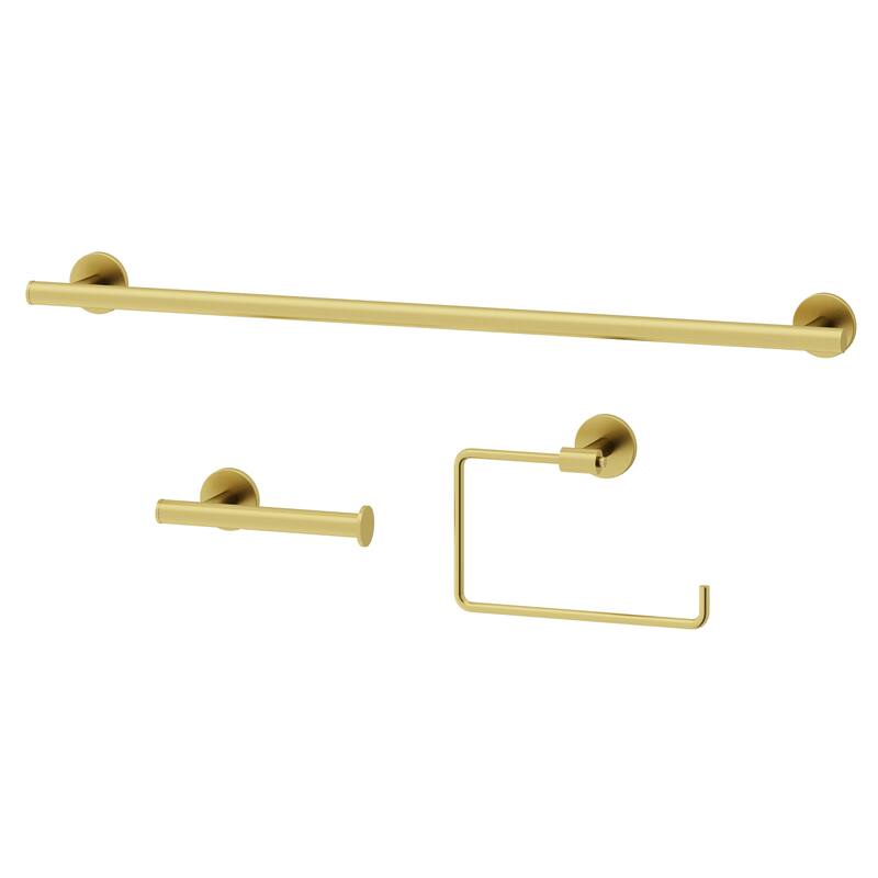 VIGO Elan 3-Piece Bathroom Hardware Accessory Set with 24 in. Towel Bar, Toilet Paper Holder, Hand Towel Holder - Matte Brushed Gold