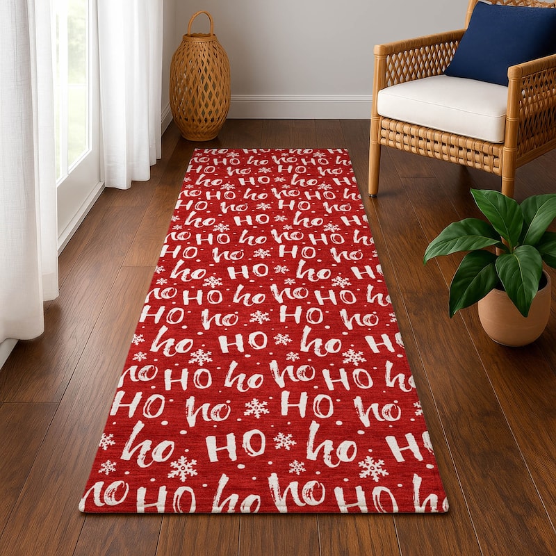 Premium Washable Super Soft Christmas Ho Ho Mayfield Rug - Red - 2'3" x 7'6"