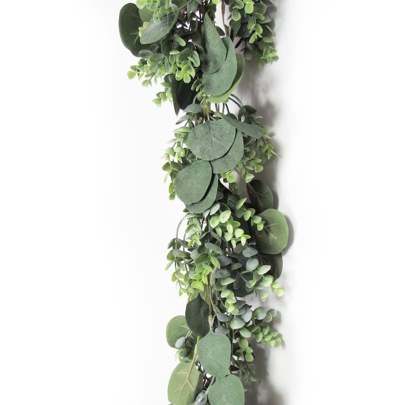 6ft Deluxe Frosted Green Artificial Mixed Spiral Eucalyptus Silver Dollar Leaf Vine Hanging Plant Greenery Foliage Garland
