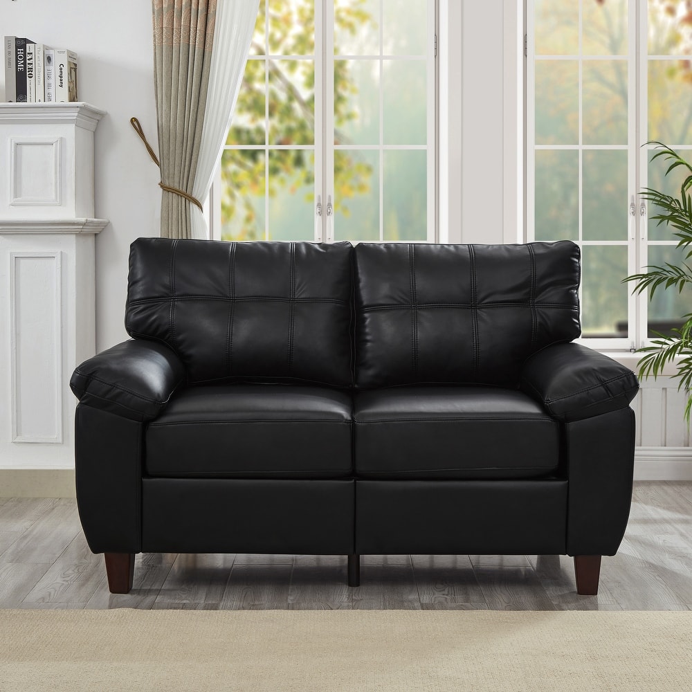 Modern Deep Seat Upholstered Lounge Couch PU Leather Loveseat Sofa with Storage, Wide Cushioned Armrests and Tufted Backrest