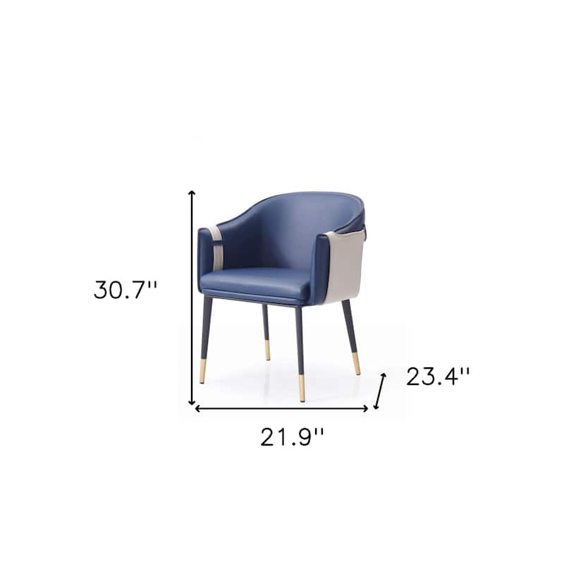 HomeRoots Blue Beige and Black Upholstered Faux Leather Dining Arm Chair - 21.90 in. x 30.70 in. x 23.40 in.