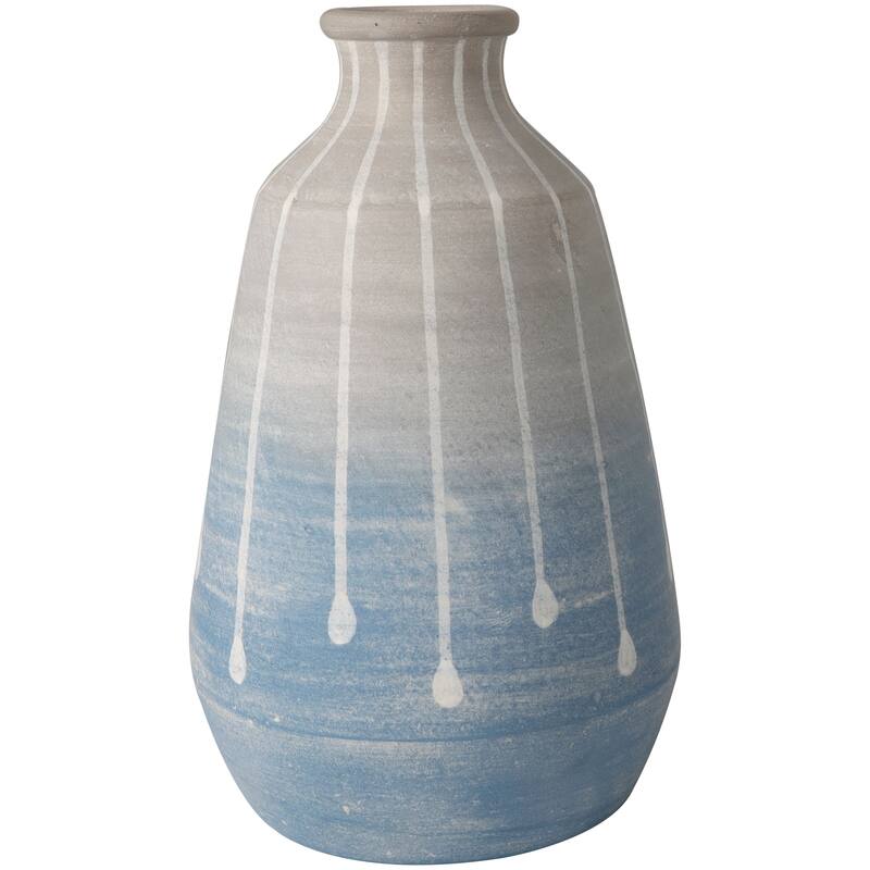 Blue Ceramic Abstract Ombre Drip Vase with Gray and White Accents