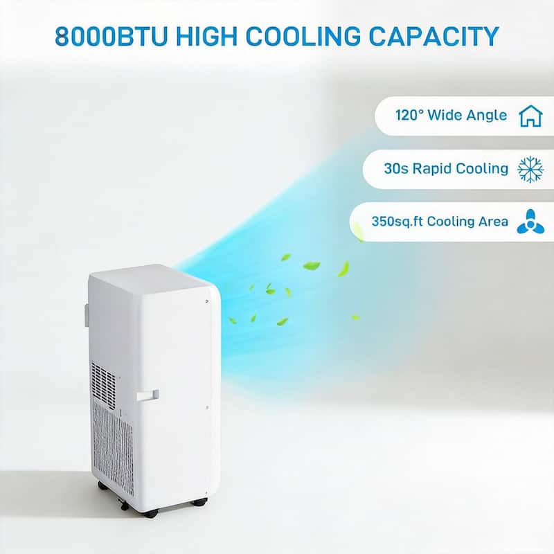 8000 BTU Portable Air Conditioners, with 24H Timer & Remote Control