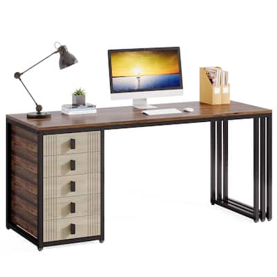 55-inch Computer Desk Writing Table with Reversible 5-Drawer for Study Room