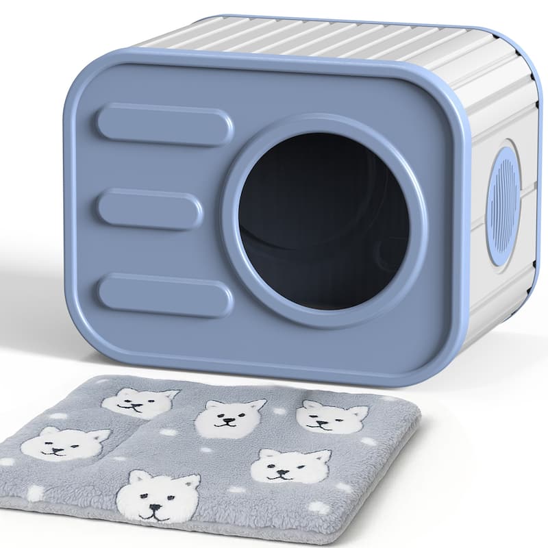 Cat Bed for Indoor Cats Cube House,Insulated Feral Shelter with Elevated Floor,Stackable Pet House Wave for Bedroom,Patio - bluewithcushion
