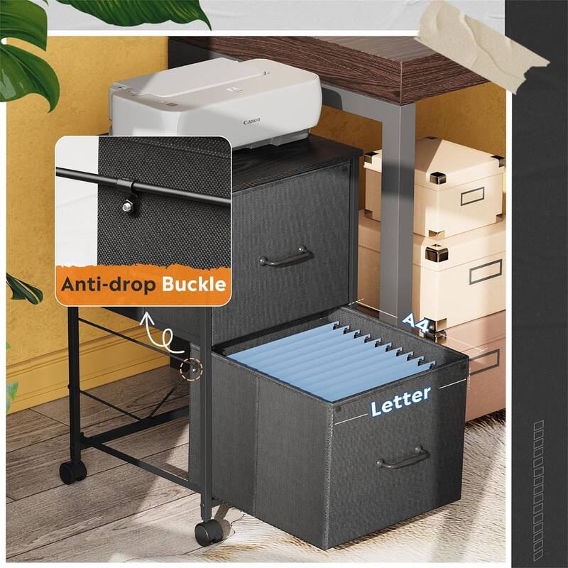 2 Drawer Mobile File Cabinet - 15.7"D x 15.4"W x 26.8"H