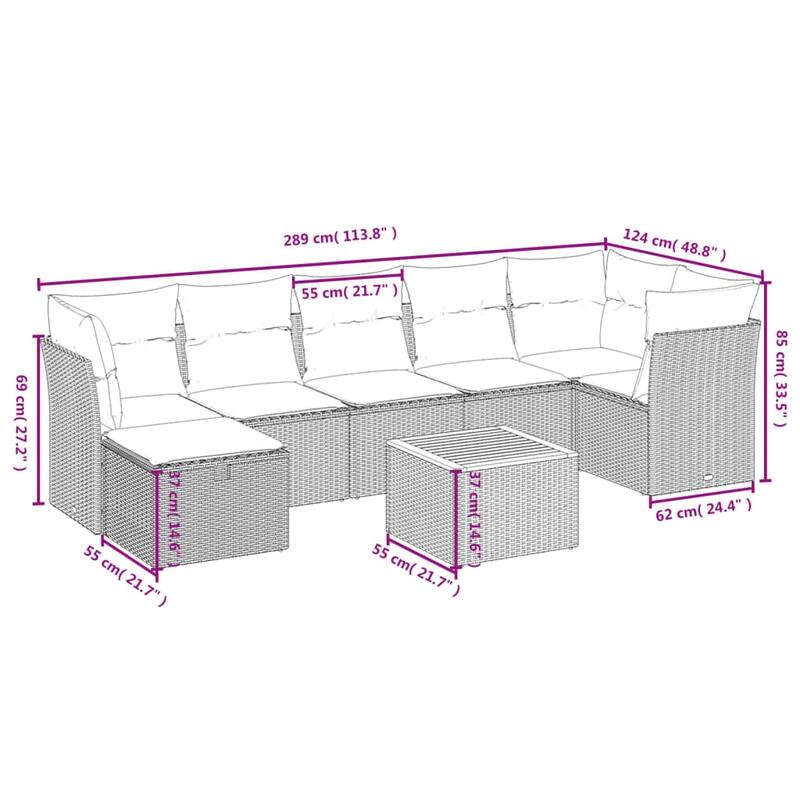 vidaXL Patio Sofa Set with Cushions Outdoor Furniture 9 Piece Poly Rattan