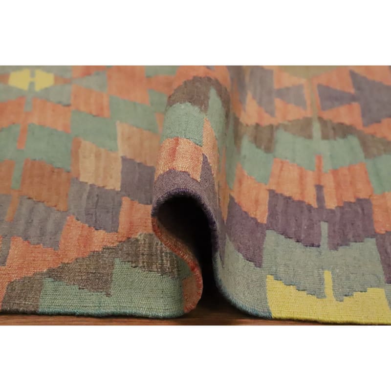 Hand Woven Oriental 100% Wool Carpet Southwestern Tribal Multi-Colored Kilim Area Rug - 7' 2'' X 5' 8''