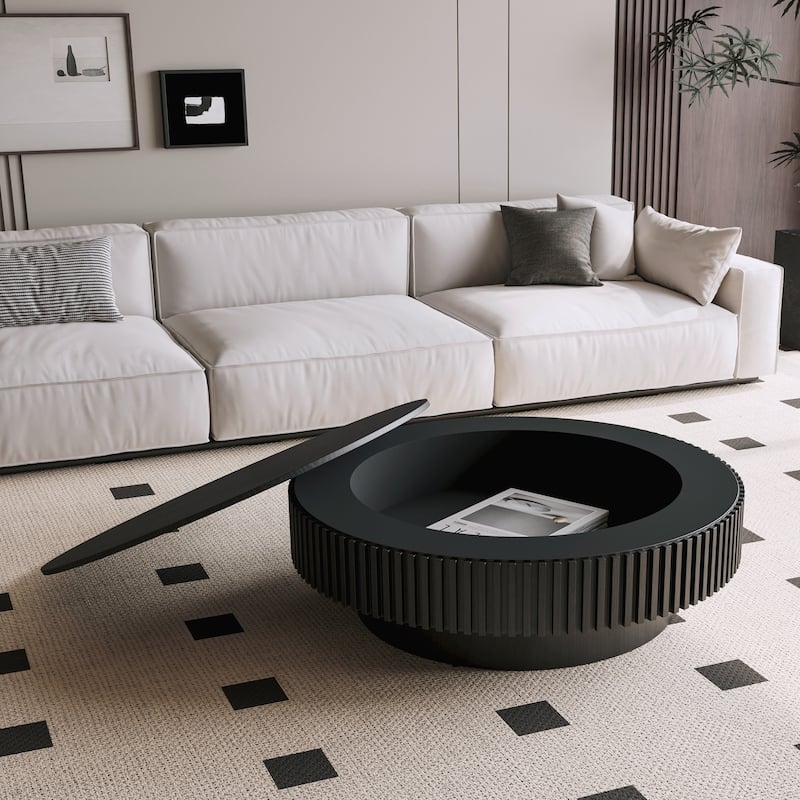 Round Coffee Table with Storage Solid Wood Veneered Modern Coffee Table Accent Tea Table for Living Room, Bedroom, Apartment