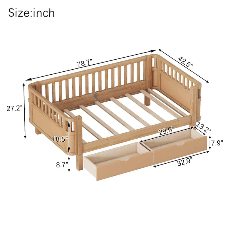 GDF Studio - Willow Twin Wood Platform Bed with Storage Drawers and Rails