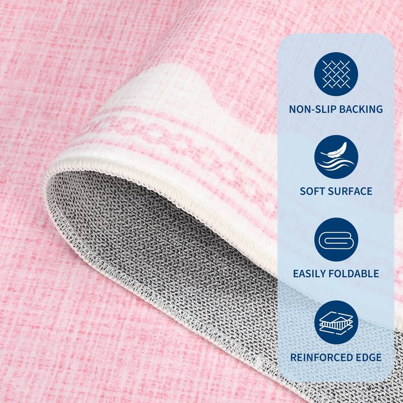 Scalloped Pattern Rugs for Living Room Bedroom Soft Non Slip Low Pile Throw Carpet Washable Foldable Area Rug