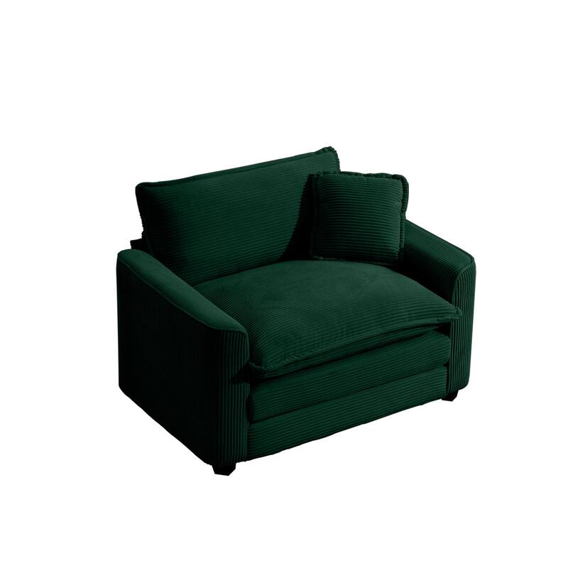 Corduroy Fabric Single Accent Sofa Chair with Pillow, Ergonomic Deep Seat Sofa for Livingroom