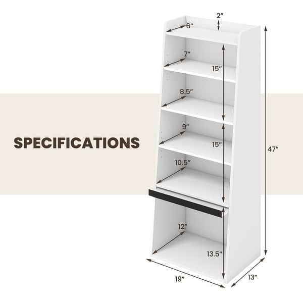 dimension image slide 1 of 2, Gymax 6-tier Bookcase w/ 2 Adjustable Shelves Filp-up Door 5 Open