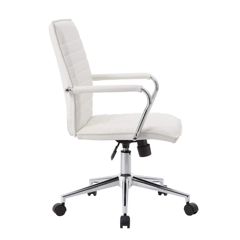 Kenny Commercial Grade Chair with Chrome Arms and Metal Base, White PU Vinyl