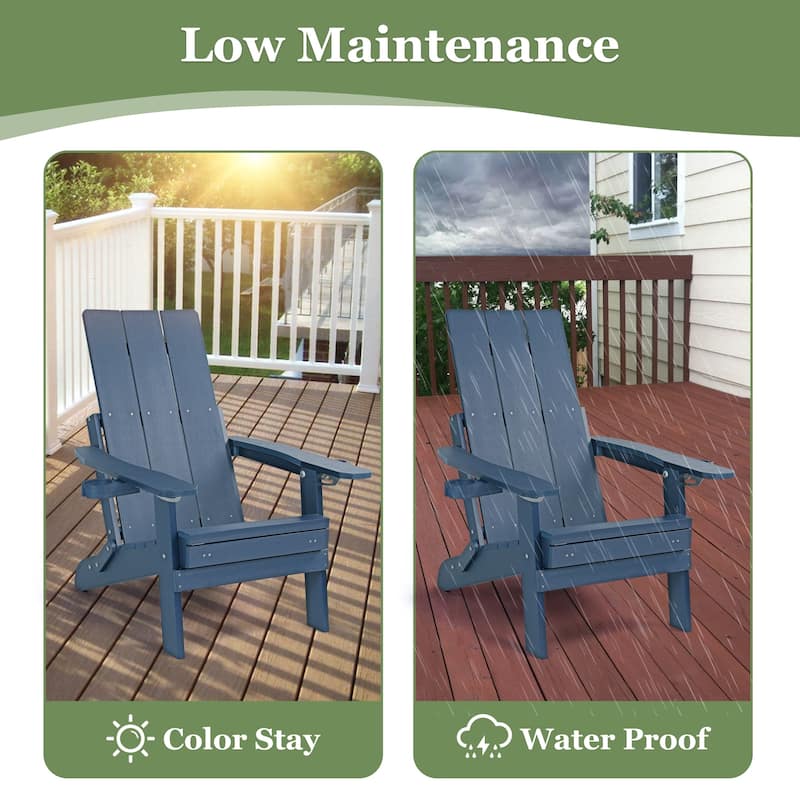 Poly Lumber Outdoor Adjustable Back Adirondack Chair with Ottoman Cup Holders and Cushion