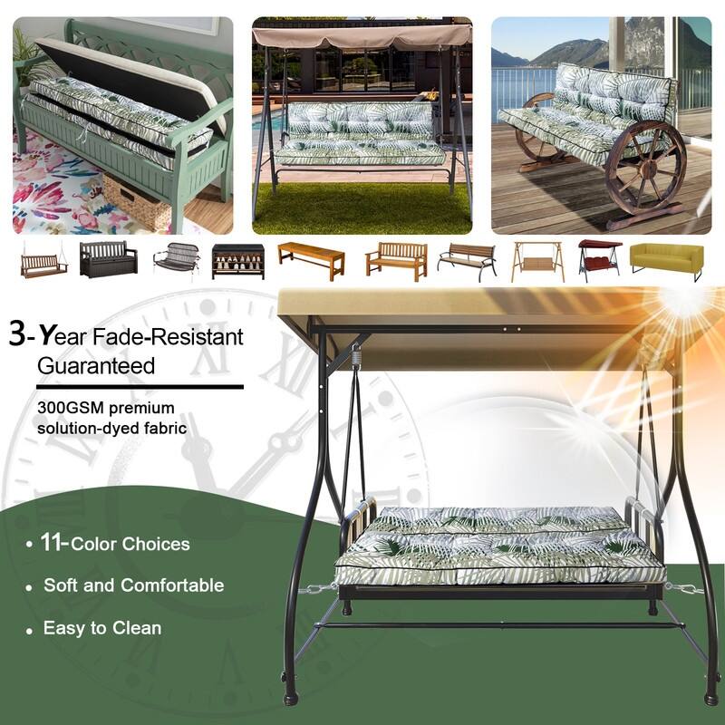 Outdoor Swing Cushions 55 inch, Waterproof Porch Swing Cushions 3 Seater Replacement with Backrest, 4" Thicken Bench Cushion