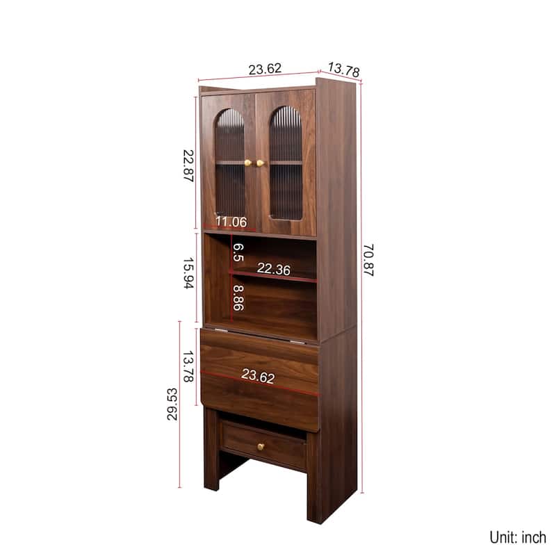 Fold-out Convertible Writing Table Study Desk with Cabinet and Drawer