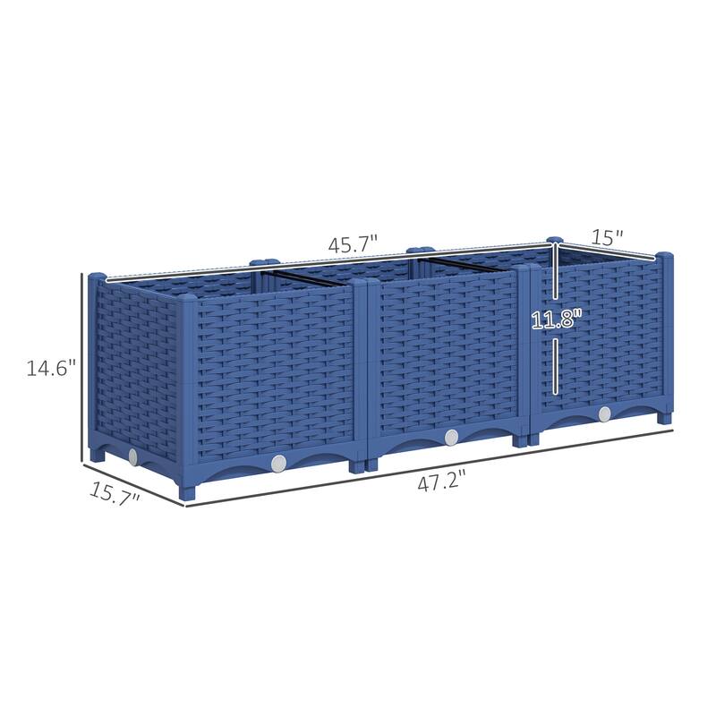 Outsunny 4 x 1 x 1 ft Raised Garden Bed, Indoor Outdoor Plastic Planter Box with Drainage Holes for Vegetables - Blue