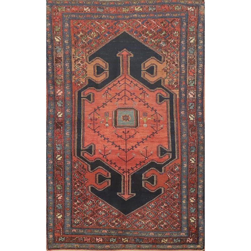 Hand Knotted Oriental 100% Wool Carpet Traditional Medallion Navy Blue & Blues Malayer Area Rug - 6' 8'' X 4' 2''