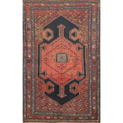 Hand Knotted Oriental 100% Wool Carpet Traditional Medallion Navy Blue & Blues Malayer Area Rug - 6' 8'' X 4' 2''