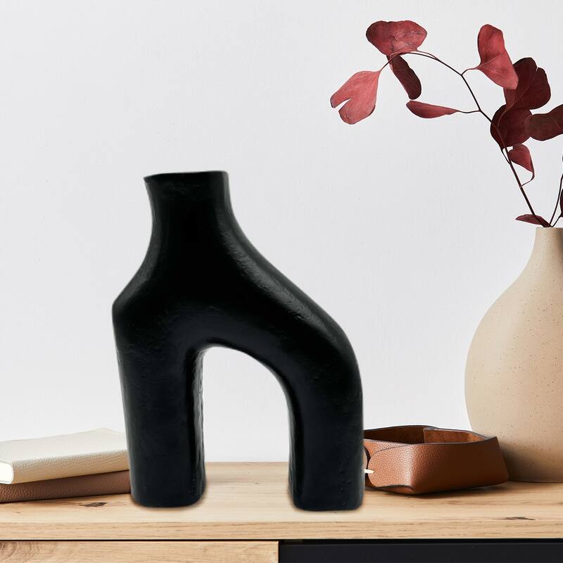 10 Inch Tall Decorative Handmade Aluminum Contemporary Flower Vase in Black