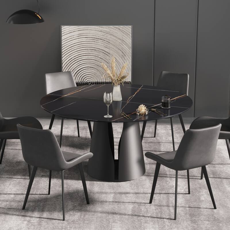 59" Round Dining Table Modern Kitchen Slate Table Marble Dining Table