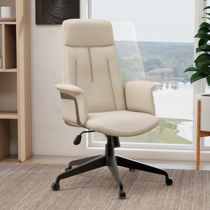 Infini Ergonomic Modern High Back Leather Executive Office Chair with Adjustable Height, Swivel, Padded Armrests & Iron Base