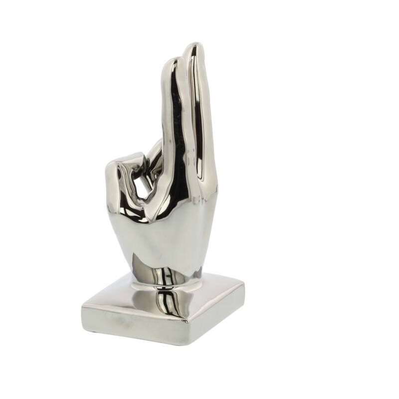 Porcelain Ceramic Hands Sculpture - Set of 3 Silver - CosmoLiving by Cosmopolitan - 3"W x 4"L x 6"H