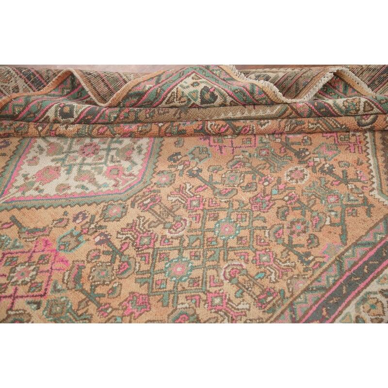 Hand Knotted Oriental 100% Wool Carpet Traditional Medallion Coral Hamedan Area Rug - 9' 8'' X 6' 11''