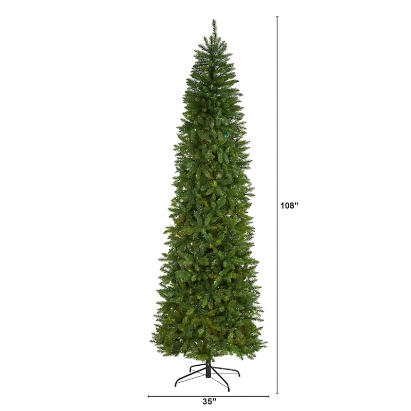 9ft. Slim Pine Artificial Christmas Tree with 1860 Branches - Tall Seasonal Holiday X-Mas Centerpiece