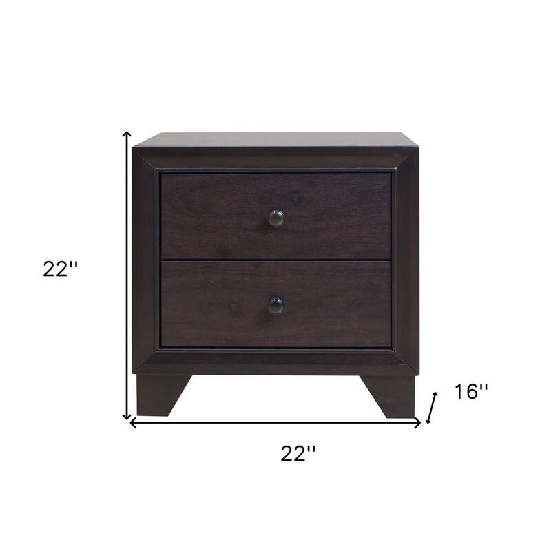 22" Espresso Two Drawers Solid Wood Nightstand
