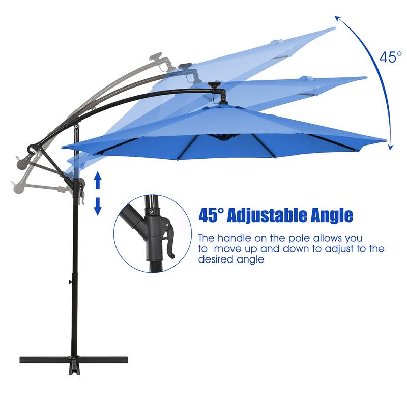 Costway 10 Ft Patio Solar LED Offset Umbrella 40 Lights Crank Cross
