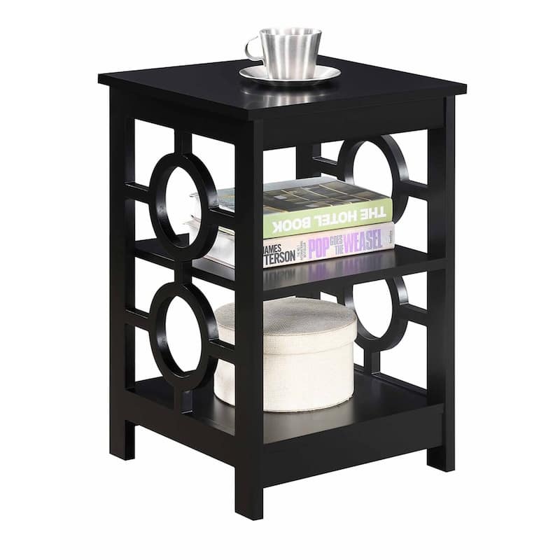 Ring End Table with Three Tier Shelves and Circular Frame Design, Modern Accent Storage Side Table for Living Room or Office