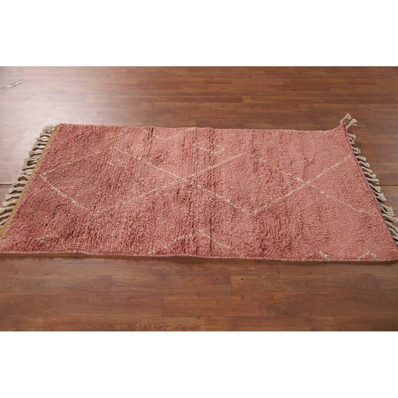 Pink Plush Moroccan Accent Rug Hand-Knotted Wool Carpet - 2'10" x 5'3"