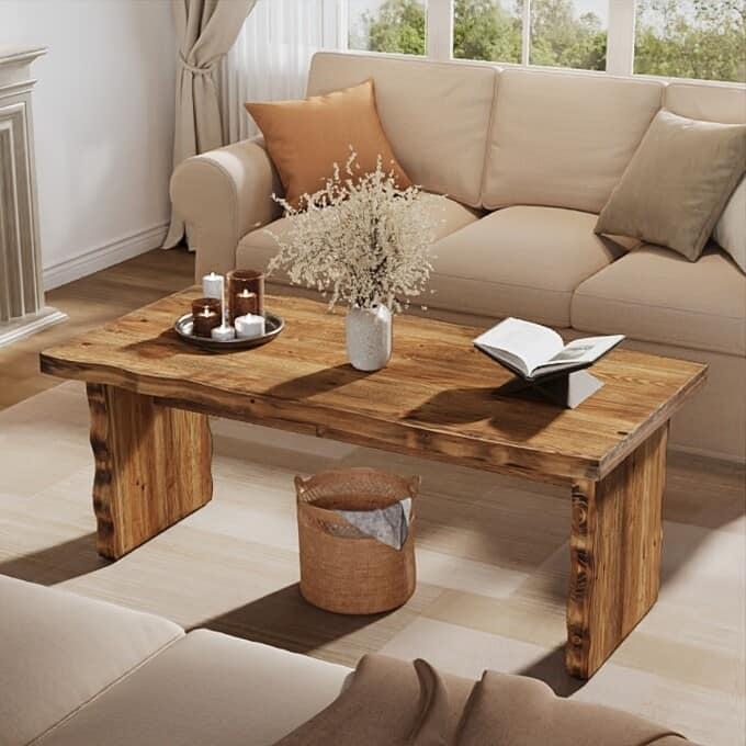 Rustic Solid Wood Coffee Table, Living Room Rectangular Center Table