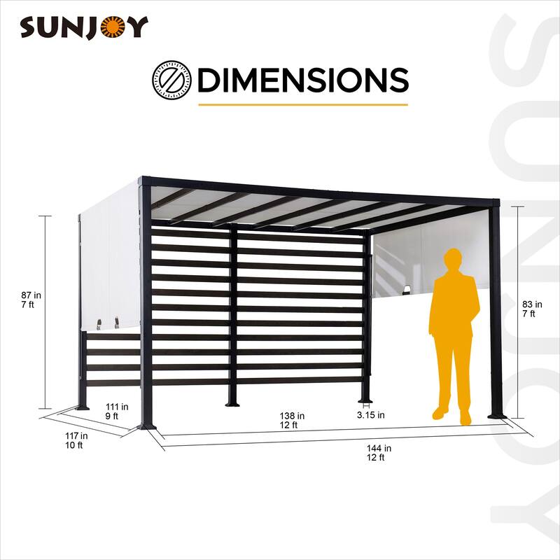 Sunjoy 10 ft. x 12 ft. Modern Metal Pergola with White Adjustable Garden Shade