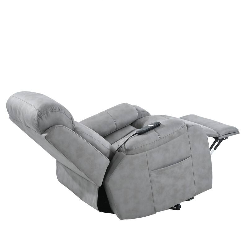 Grey Fabric Power Lift Recliner Chair for Elderly, with Remote Control, Overstuffed Cushion, Side Pocket, and Heavy-Duty Frame