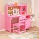 preview thumbnail 7 of 10, Kids Study Desk & Chair Set with Storage, Ergonomic Learning Table with Bookshelf for Ages 3–8 ‎Pink