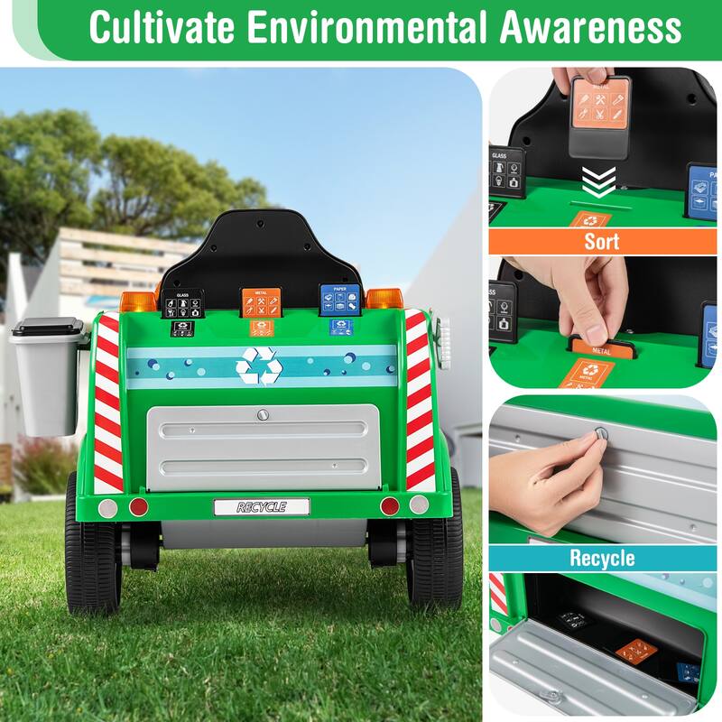 Gymax Ride on Garbage Truck w/ Remote Control Trash Bin Shovel Lights