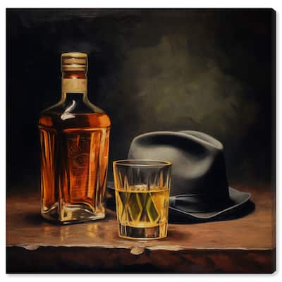 Notoriart Whiskey And Vintage Hat Gallery Wrapped Bar Cart Art For Men