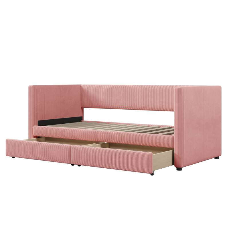 Corduroy Daybed Twin Size with Two Drawers and Wood Slat