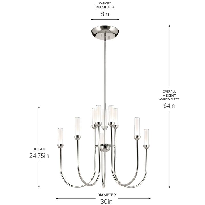 Moraine 30 Inch LED 10 Light 2-Tier Chandelier in Polished Nickel