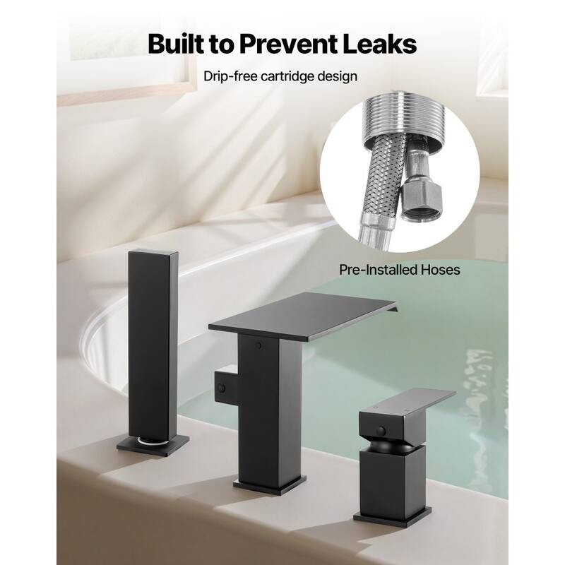 Roman Tub Faucet 3 Hole Waterfall Bathtub Faucet with Shower Head 1 Handle - 8.66” x 7.48” x 3.86”