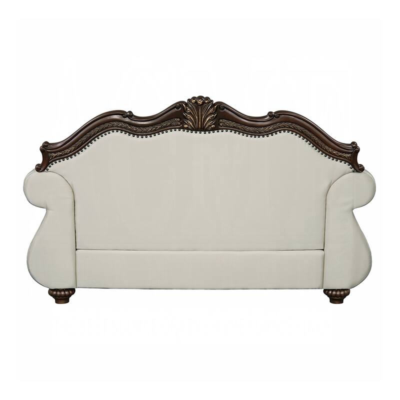 Upholstered Loveseat with Button Tufted Back in Beige and Cherry