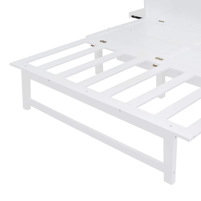 Queen Size Murphy Bed with USB Port, Solid Wood Murphy Chest Bed, Platform Murphy Bed Frame with Removable Shelves On Each Side