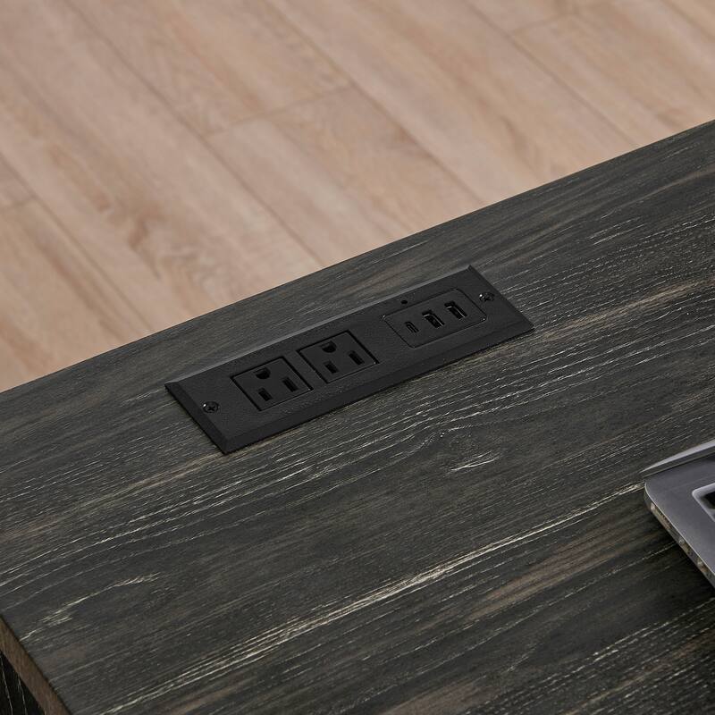 59" Bar Table Set with Power Outlet, Industrial Breakfast Table with 3 Stools, 4 Piece Counter Height Bar Table and Chair Set